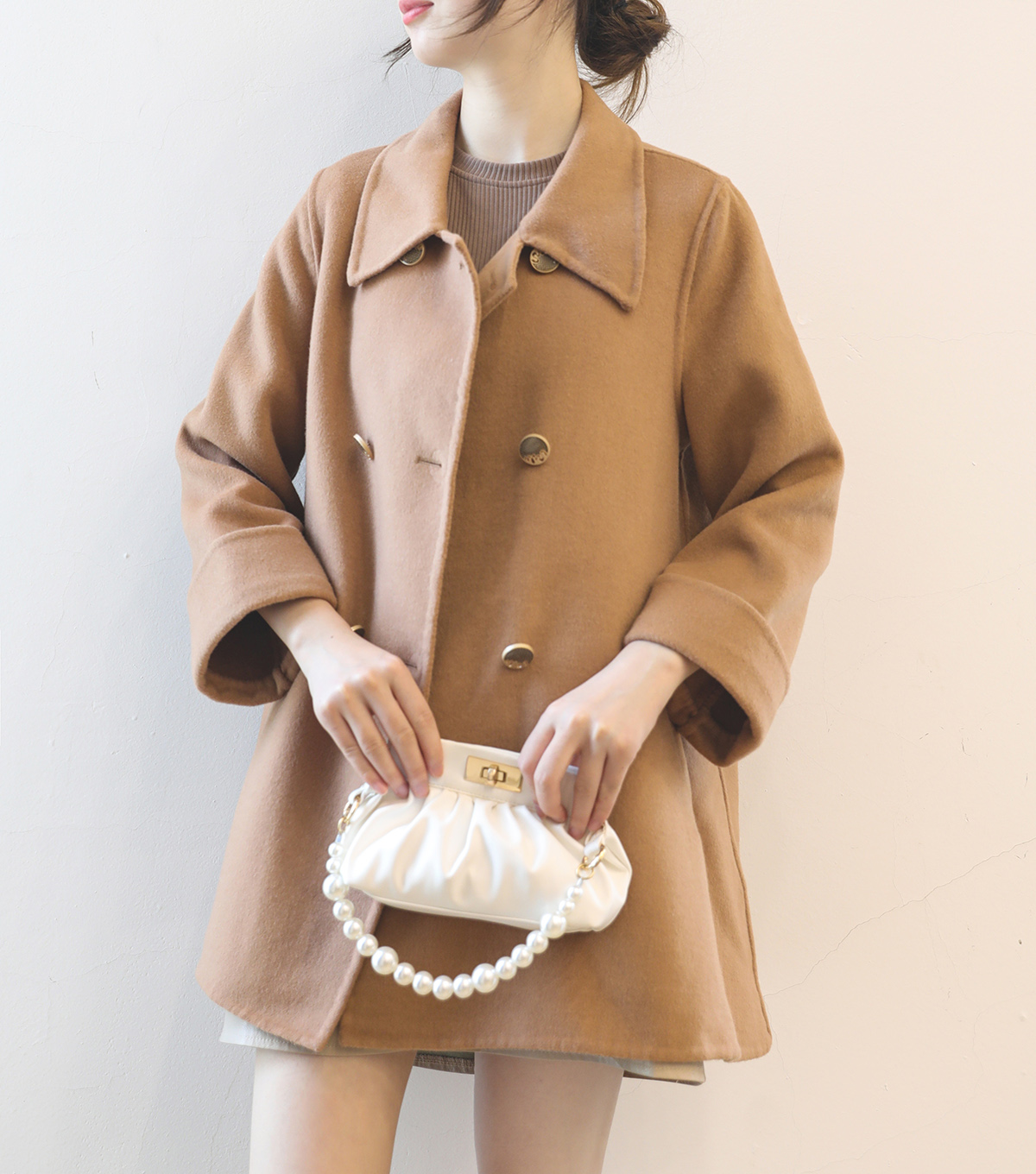 g548网红款a版斗篷中长款双面呢大衣双排扣宽松羊毛呢子女外套