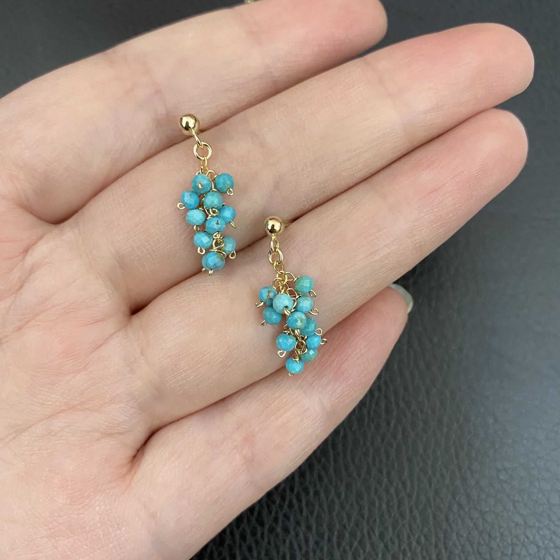 迷你小颗粒绿松石耳坠 14k包金耳钉 简约短款气质耳饰小耳饰