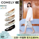 summer同款康莉水钻方扣单鞋女2025春季新款真皮法式金色平底鞋子