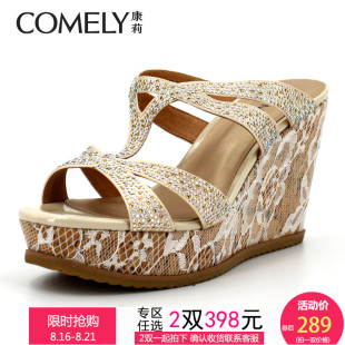 巴寶莉圍巾專櫃掃碼 comely 康莉專櫃正品高跟蕾絲坡跟厚底水鉆優雅拖鞋涼鞋 巴寶莉圍巾價格