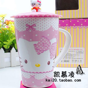 hellokitty Water cup Japan and South Korea Drink Large Water cup With cover glass ceramics lovely Cartoon Mugin the Tableware , Cup/Cups/Kettle , Mug category - from Buy2taobao.com to provide professional Taobao agent buy service