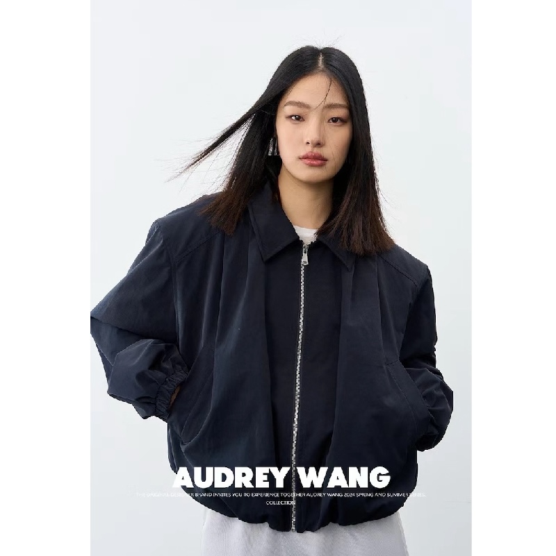 AUDREYWANG英伦风翻领拉链