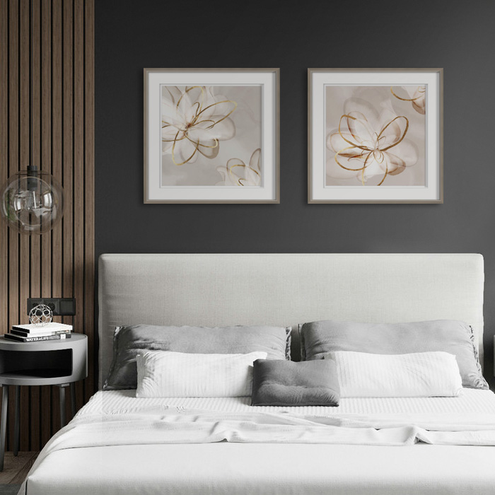 简约轻画现代装饰奢客餐厅卧室床头墙面植物花卉双联实木有框挂画