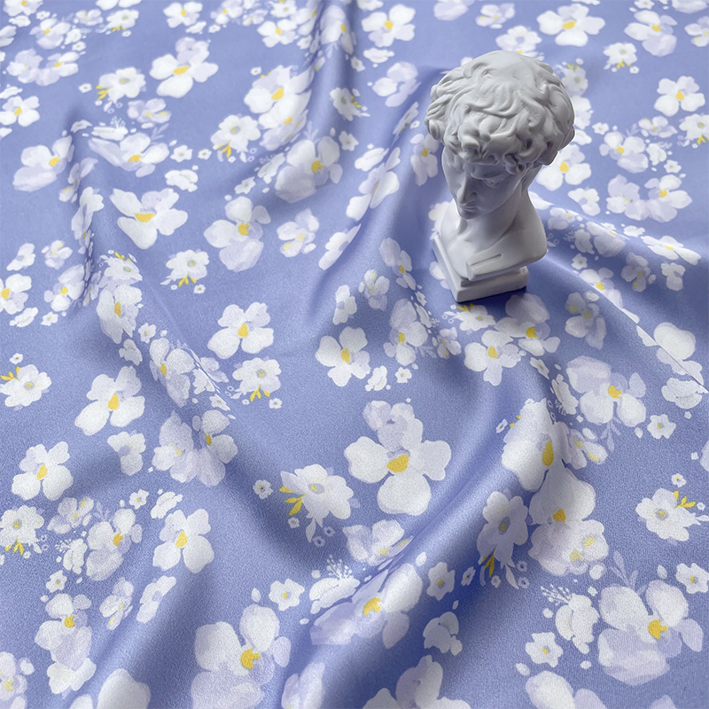 布艺岛小清新蓝色系光泽小碎花田园风纤维布料连衣裙汉服旗袍面料