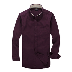 品牌专柜新款全棉男士长袖衬衫磨毛加厚纯色欧美彩棉衬衣酒红JD