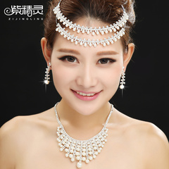 Purple Fairy new married bride Pearl Crown necklace three sets wedding accessories-