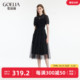 歌莉娅半身裙女2024夏季新款气质薄款黑色网纱半截裙子1C4R2D030