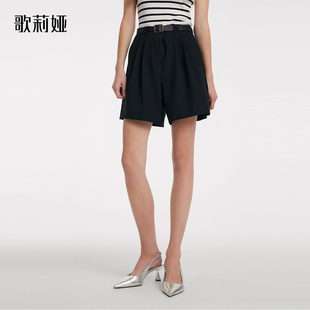 歌莉娅短裤女夏季新款小个子黑色宽松A型高腰阔腿三分裤1C4C1A030