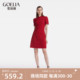 首降5折歌莉娅红色旗袍女国风夏季新款新中式提花连衣裙小个子
