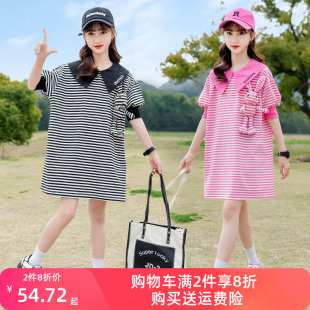 童装女童夏装连衣裙2024新款中大童洋气韩版网红夏季短袖卫衣裙子