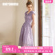 罗衣法式收腰蕾丝连衣裙女2024夏季新款优雅紫色V领大摆裙子10349