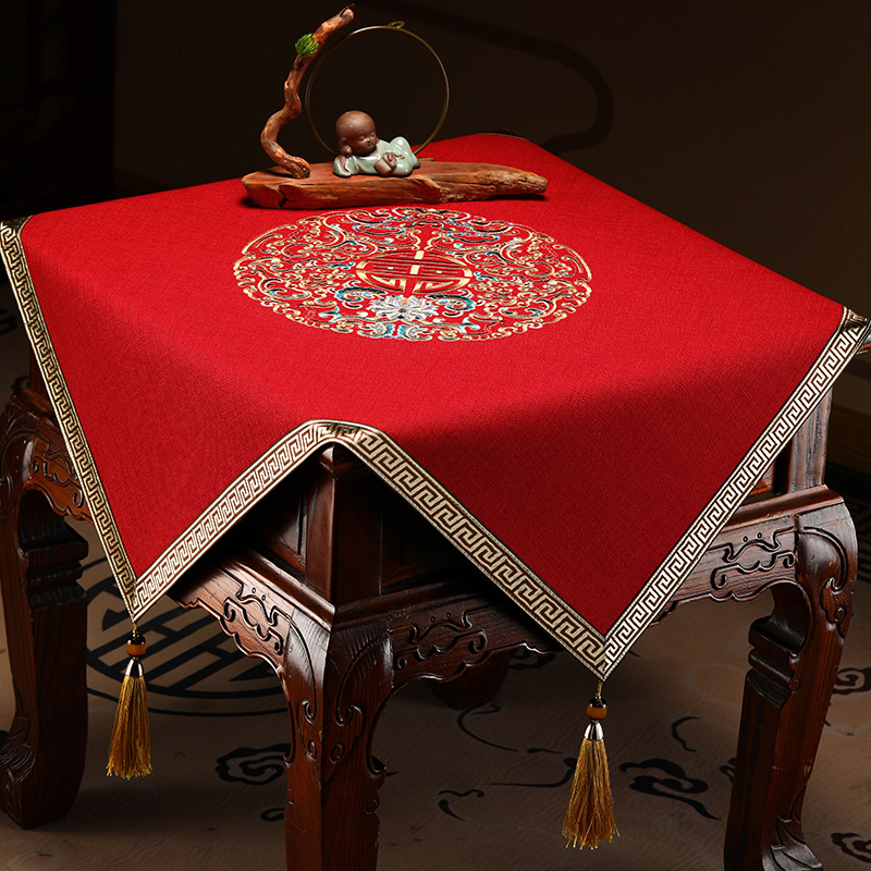 新中式茶几垫布高档方桌布边柜盖布小方几角几装饰布床头柜防尘布