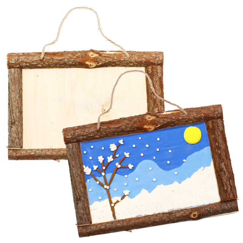 树皮相框 儿童手工diy木质白胚相框雪花泥珍珠泥粘土画框环境装饰