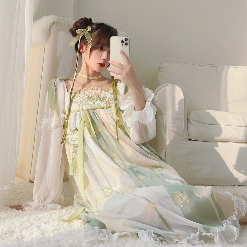 蔬菜精灵菜狗原创森女部落萌趣小清新汉元素连衣裙齐胸薄纱裙子仙