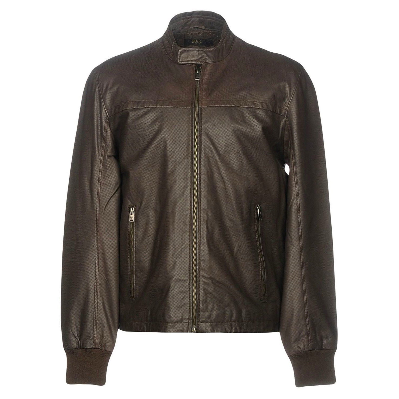 轻奢二线liujoman秋冬立领修身深棕色皮衣皮衣