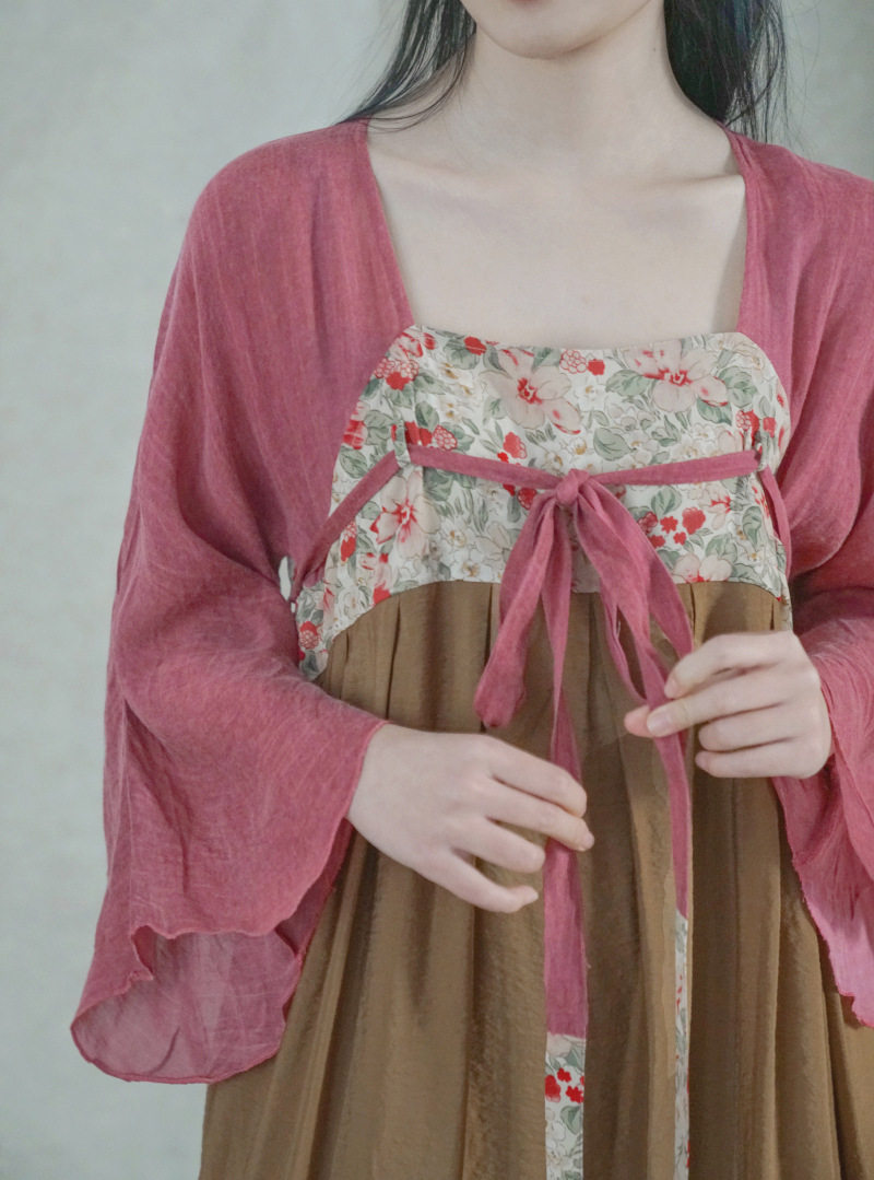 宋制天丝印花高腰大摆中式古典温柔连衣裙复古改良汉服元素长裙夏