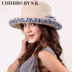 chihiro草帽盆帽 夏季女潮帽 旅游防紫外线圆顶帽子女 哐花村 帽