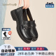 蜘蛛王女鞋官方旗舰店正品2025夏季新款乐福鞋粗跟真皮软面金属扣