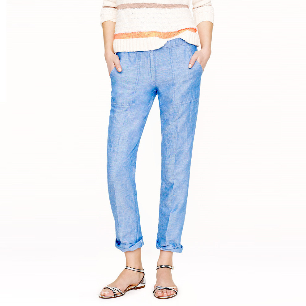 美单2019棉麻混纺小直筒裤中腰裤长裤大码女装