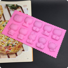 10连花边KITTY猫巧克力模具 硅胶卡通蛋糕模具冰格模具 烘焙模具