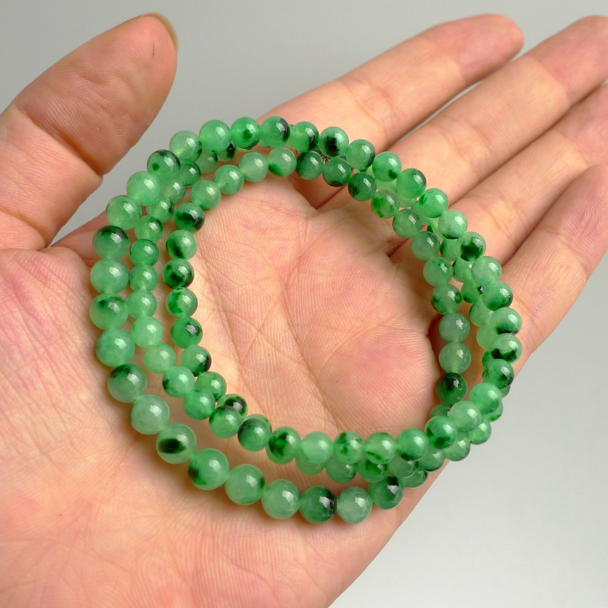 缅甸a货翡翠 冰种阳绿飘花翡翠精美佛珠项链 26.19g