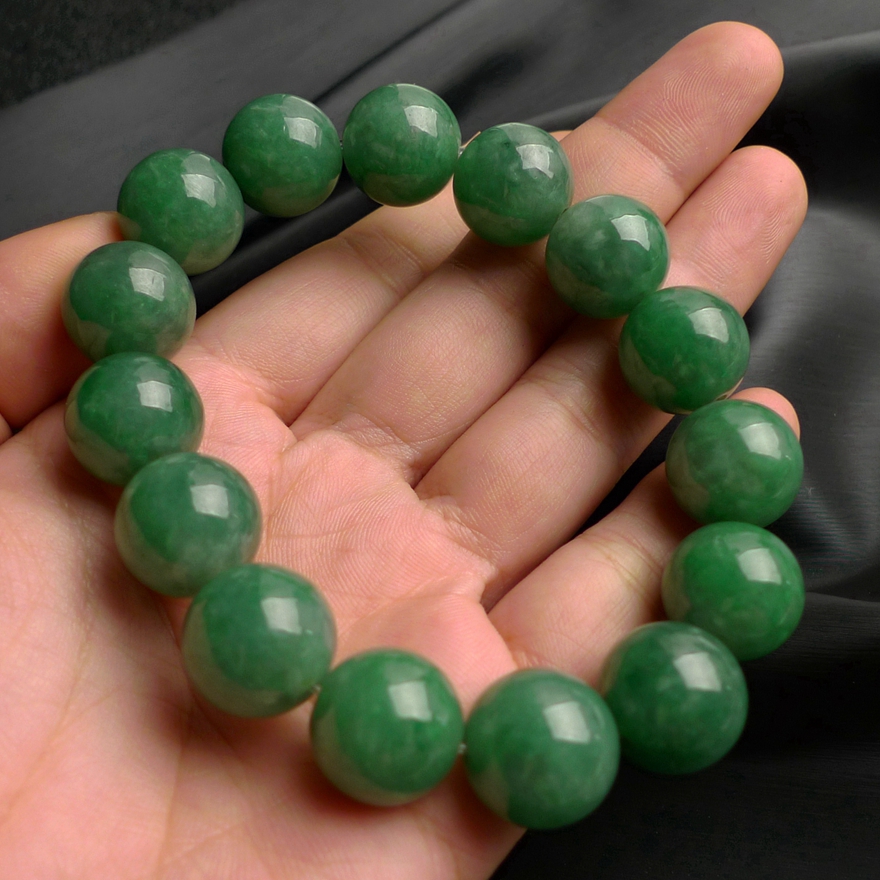 【大珠手串】缅甸a货翡翠老坑种满绿精品大佛珠男士手串 91.22g