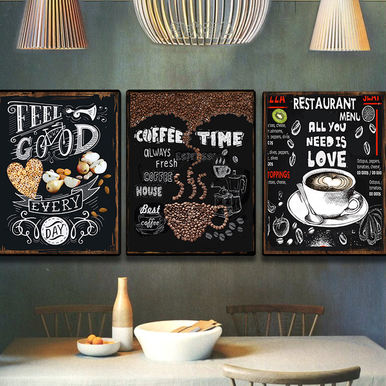 咖啡馆西餐厅装饰画奶茶店黑板画饮品店壁画咖啡豆海报挂画工业风
