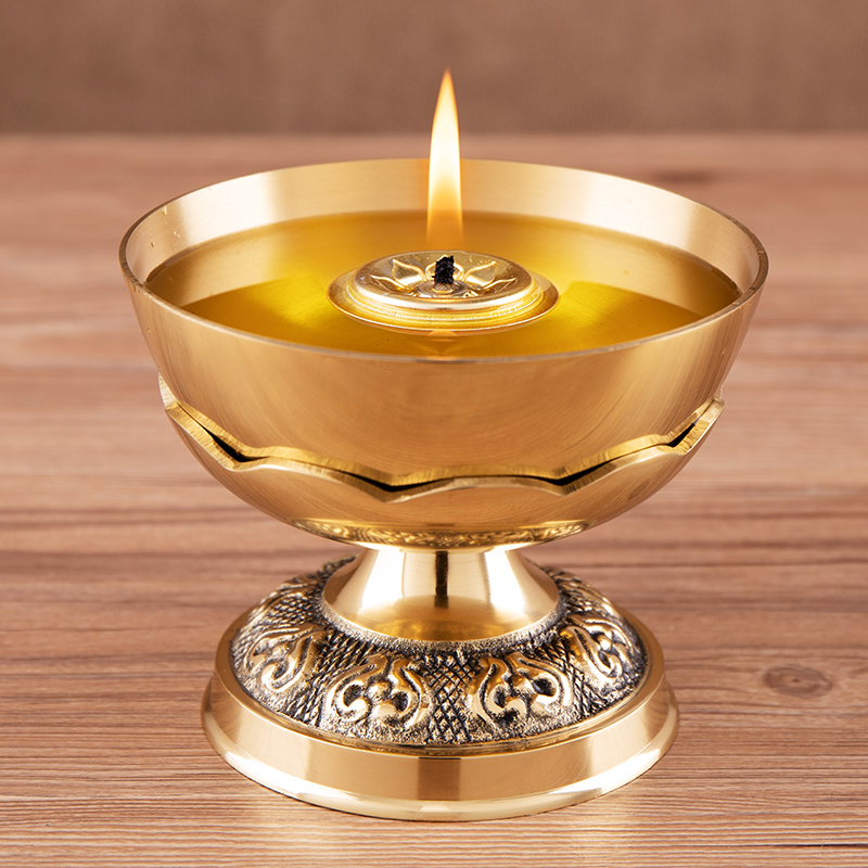 纯铜酥油灯 灯盏供佛油灯佛前莲花灯寺庙摆台长明中式仿古的佛灯