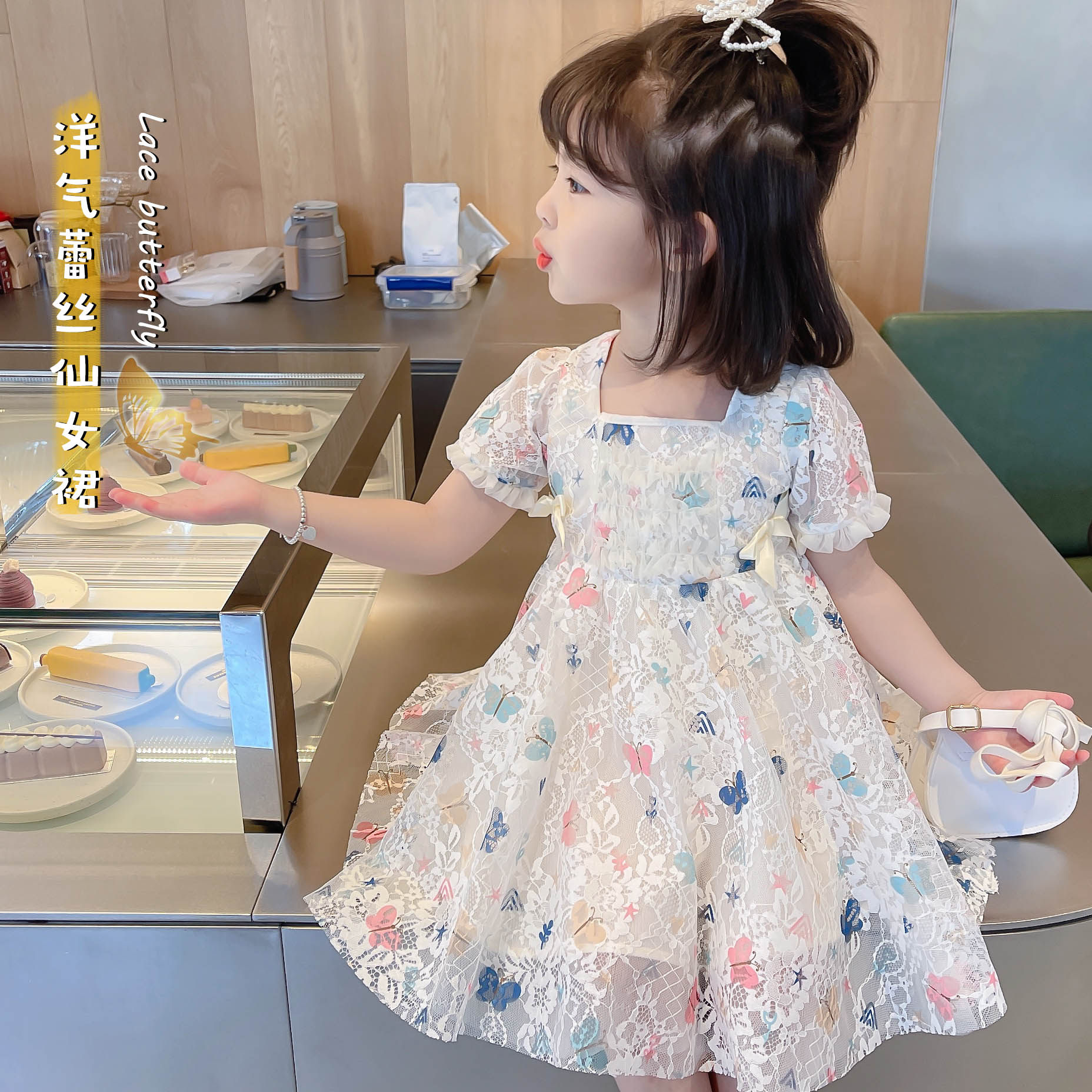 女童夏装2022新款儿童网红洋气蕾丝公主裙子女宝宝夏季碎花连衣裙