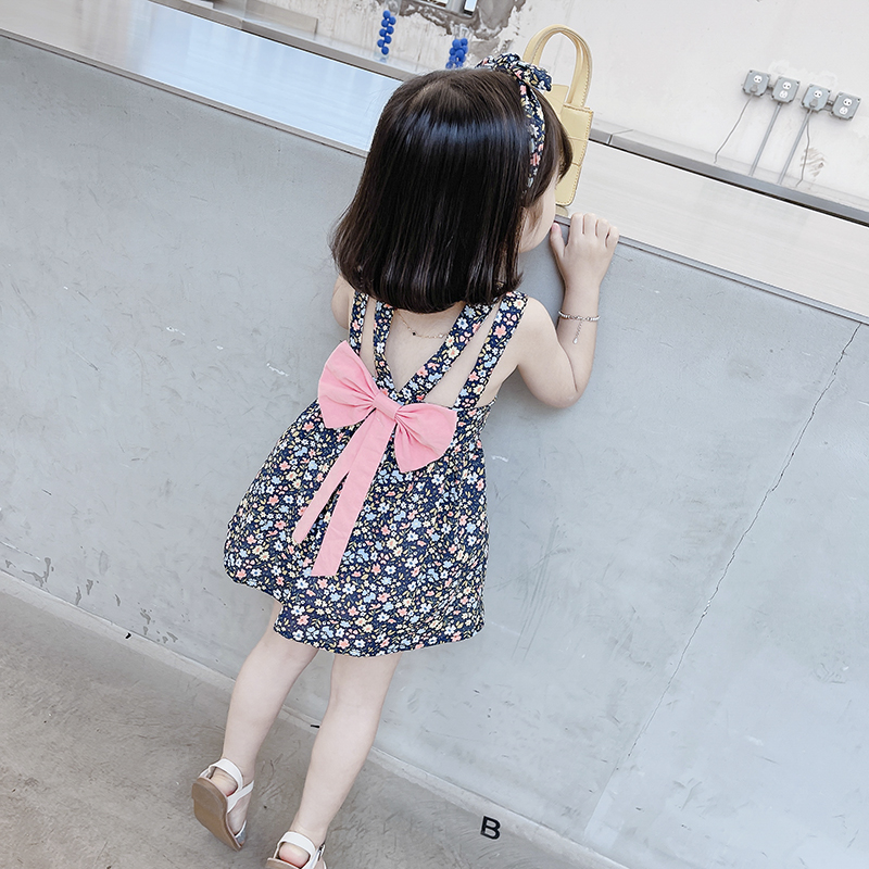 女童夏季露背连衣裙2021儿童公主裙宝宝夏装女孩碎花吊带背心裙子