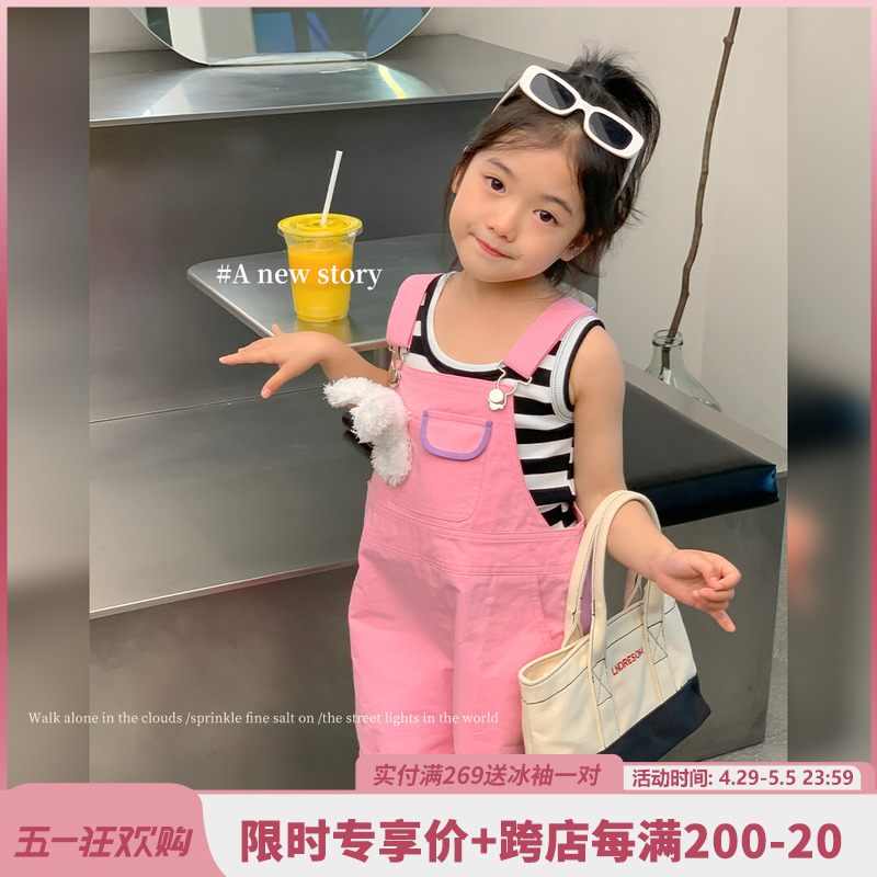 图图的商店  女童背带裤2024夏装新款洋气百搭休闲裤宝宝甜美短裤