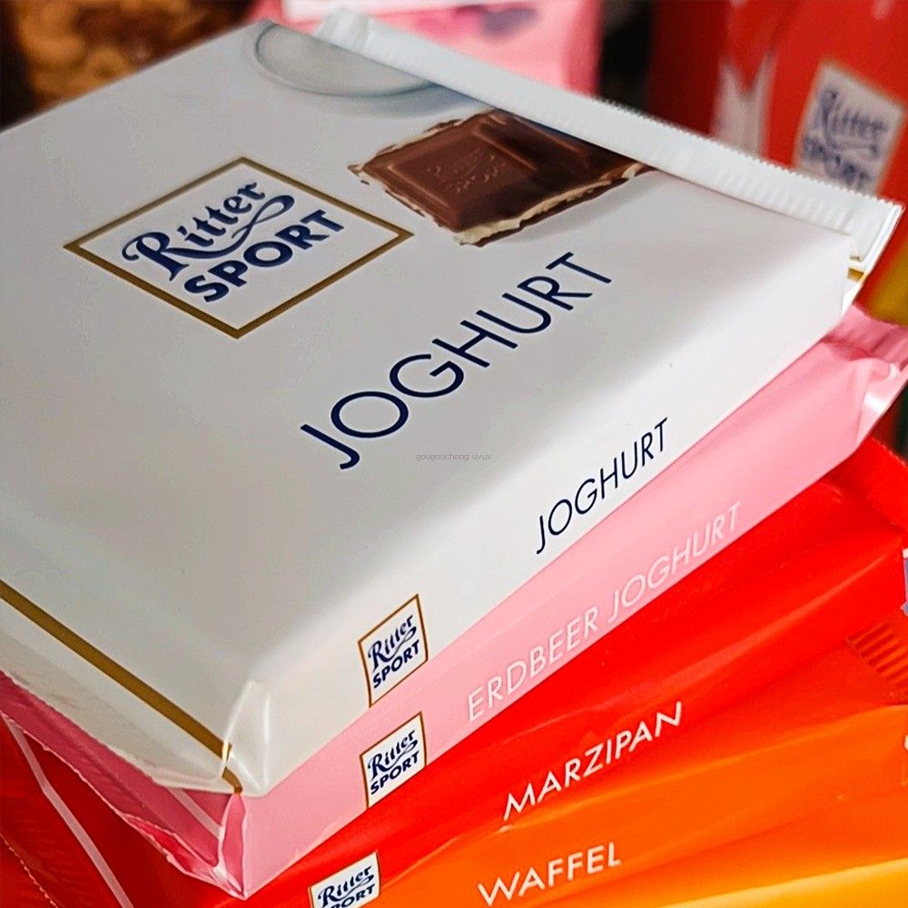 德国ritter sport巧克力块果仁夹心牛奶草莓酸奶原装进口零食100g