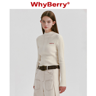 WhyBerry 23AW“可机洗羊毛”纯色长袖打底女T恤衫内搭外穿短上衣
