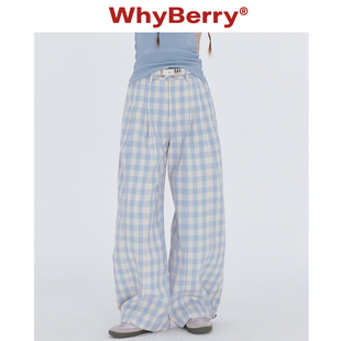 WhyBerry 24SS“清爽好穿”蓝白格子裤夏日长裤宽松休闲阔腿裤