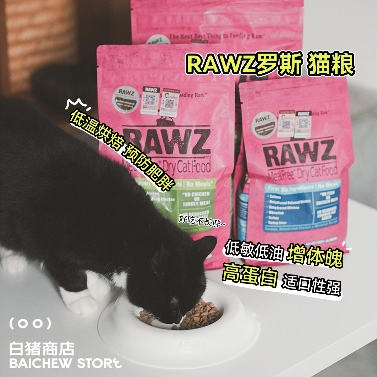 白猪商店 低温慢煮的五星级猫粮 罗斯RAWZ烘焙营养低敏成猫幼猫