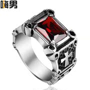 National post Western vintage bloody cross titanium steel red diamond ring finger rubies men''s rings