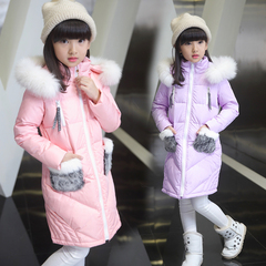女童秋冬装2016新款韩版儿童加厚连帽外套女大童中长款轻薄羽绒服
