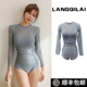 潮流新款泳衣女连体性感网纱长袖浮潜冲浪服温泉游泳衣潜水服水母