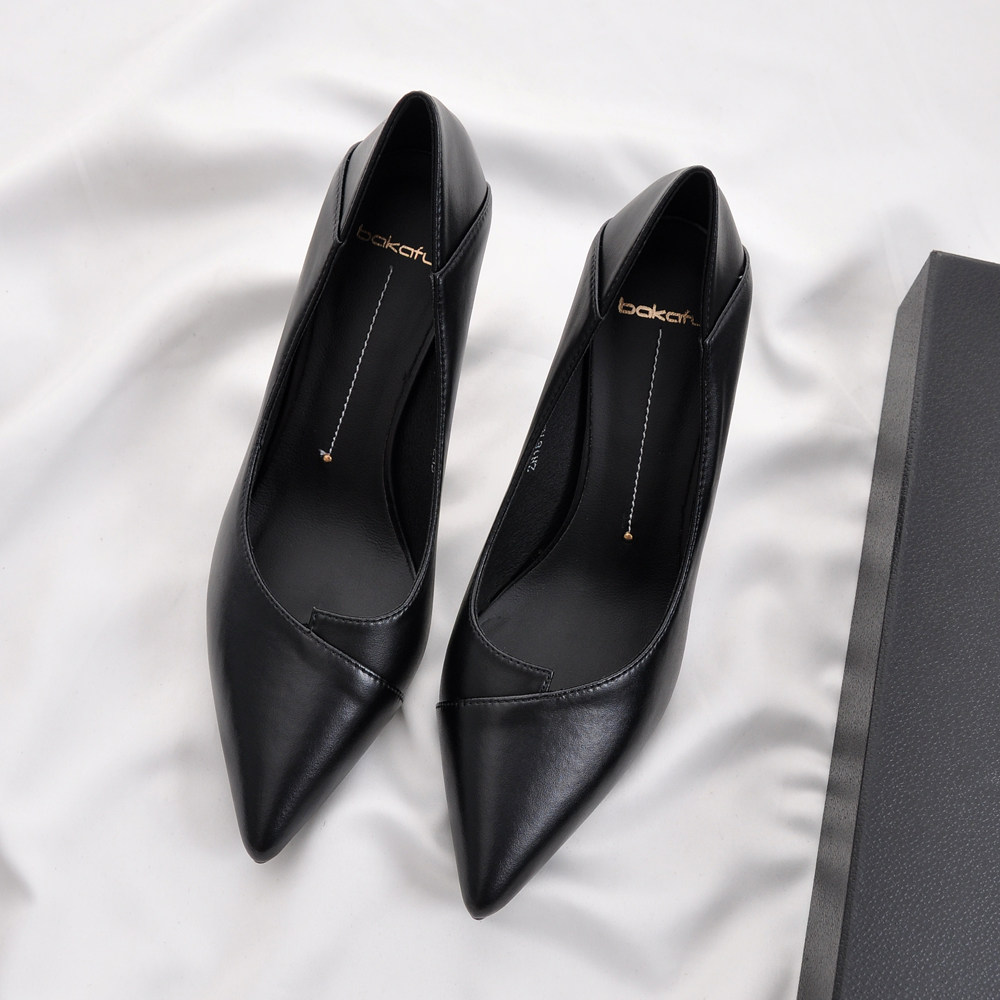 黑色高跟鞋女夏职场2022年新款尖头高跟单鞋上班工作鞋7cm软皮5cm