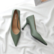 绿色高跟鞋新款2024浅口尖头单鞋设计感小众网红欧洲站女鞋欧货潮