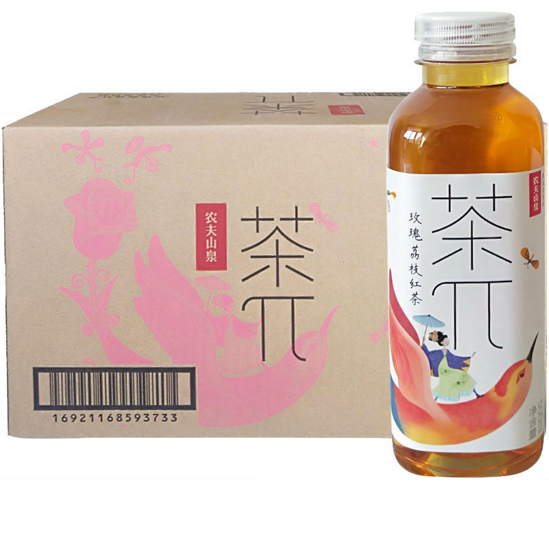 农夫山泉茶兀饮料茶派果味饮品玫瑰荔枝红茶味500ml15瓶整箱