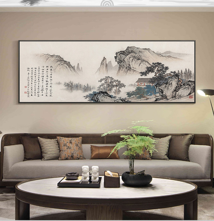 新中式卧室装饰画横幅水墨花鸟画床头画茶室沙发背景墙挂画国画