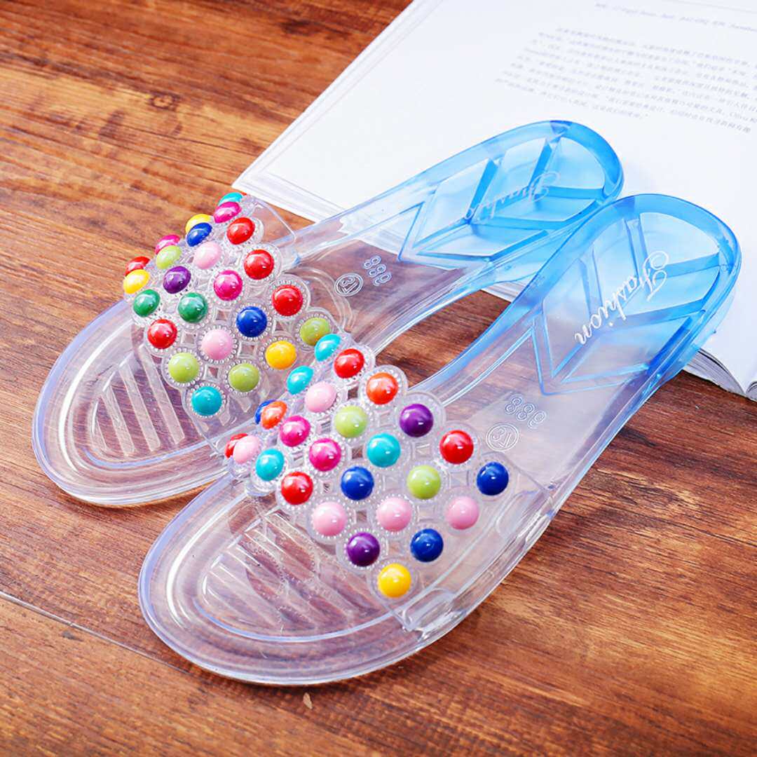 渐变色水晶果冻防滑塑料平跟女拖鞋女士夏季外穿一字凉拖鞋沙滩鞋