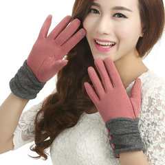 韩版时尚保暖羊毛手套女冬 可爱加绒加厚分指可触屏手套连指手套
