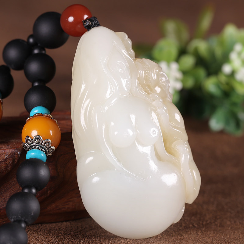 玉雕名家崔疆胜作品 和田玉羊脂白玉 手把件 山鬼 83.532克