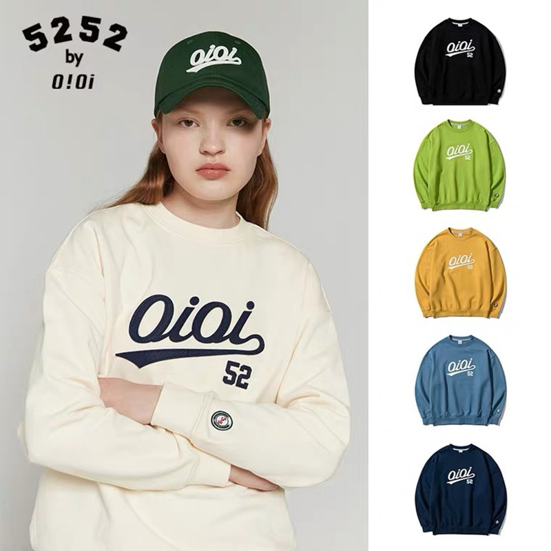 韩国秋装新款oioi宽松全棉长袖潮牌卫衣圆领刺绣情侣学院风休闲女