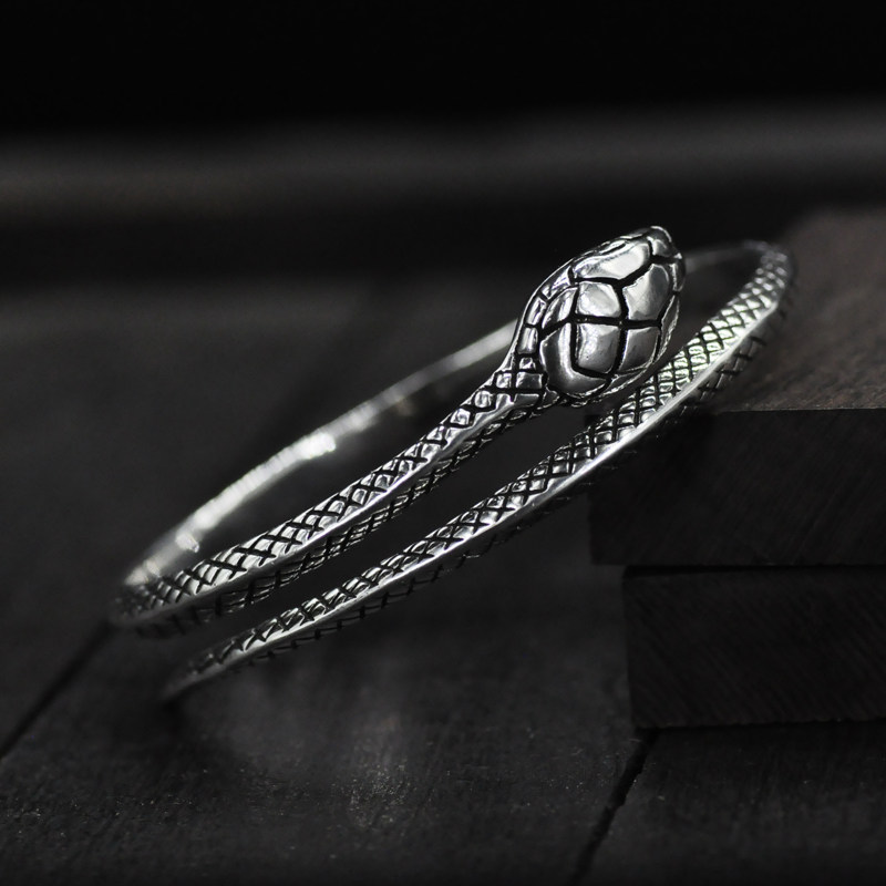 复古泰银欧美新款蛇形手镯ins个性男女夸张朋克风设计感小蛇缠绕