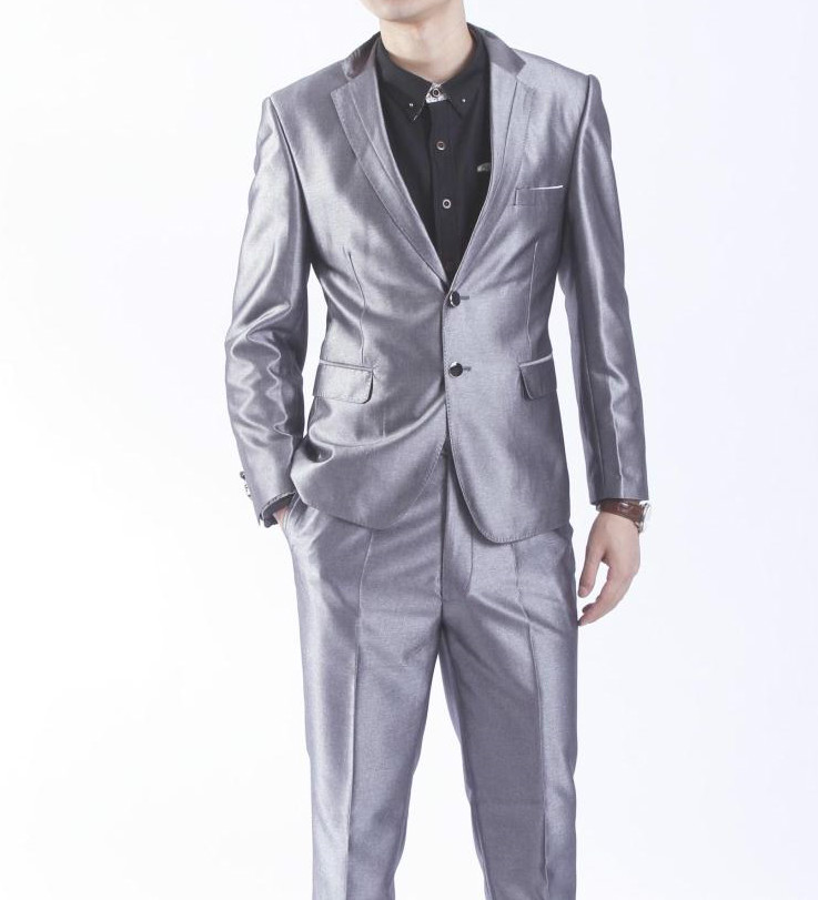 西服套装男士夏季韩版银灰色修身小西装伴郎新郎结婚宴会礼服包邮