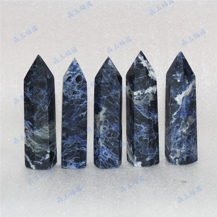 天然 蓝纹石单尖六棱柱水晶柱 方纳石原石打磨家居办公室摆件