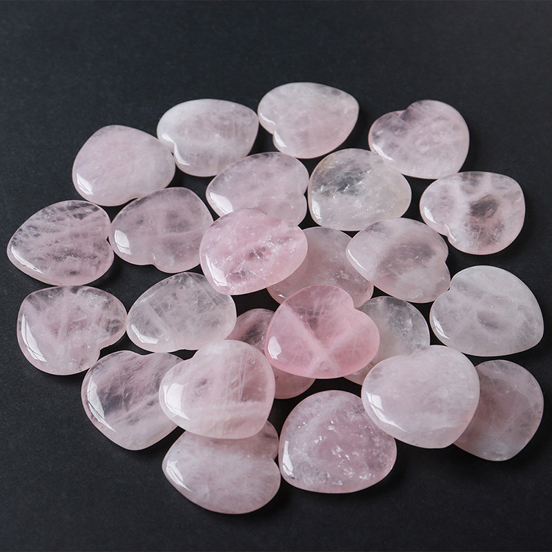 天然粉水晶精品薄款爱心无孔吊坠芙蓉石心形装饰工艺品女款挂坠件